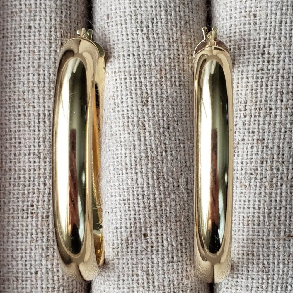 10K Gold Plated Brass Oval Hoop Earrings 1.25"